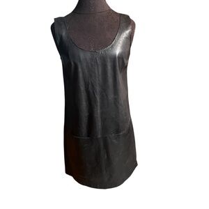 Vince Black Leather Sleeveless Jumper Dress Pockets Size 4